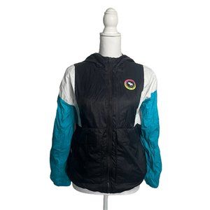Abercrombie Kids Blue, White, and Black Raincoat/Jacket